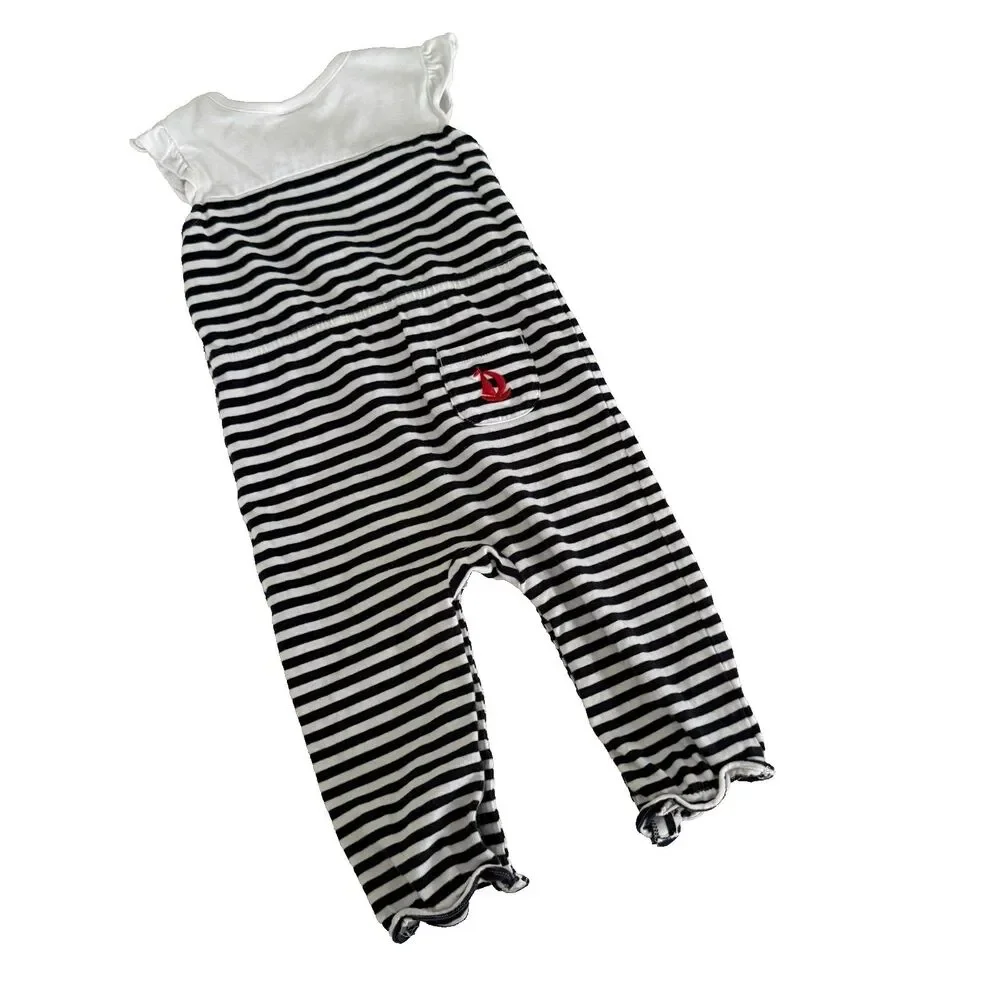 Gymboree Baby Girl 12-18M Nautical Stripe Red White Blue Romper Patriotic Cotton